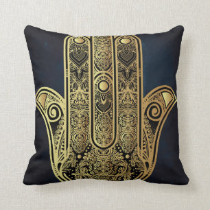 Coussin Main de Fatima, symbole de protection, Hamsa, or s
