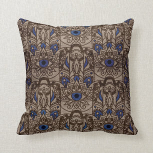 Coussin Main de Pyrographed Hamsa avec la couleur sur le