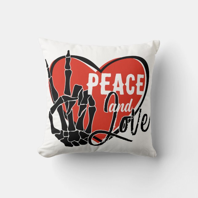 Coussin Main de squelette moderne Paix et Amour  (Recto)