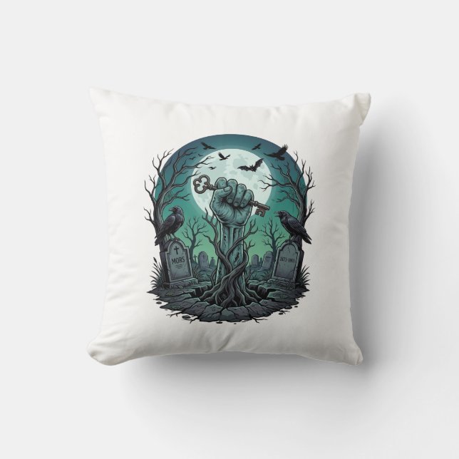 Coussin Main de Zombie Mors Clé de Squelette Pierres Tomba (Recto)