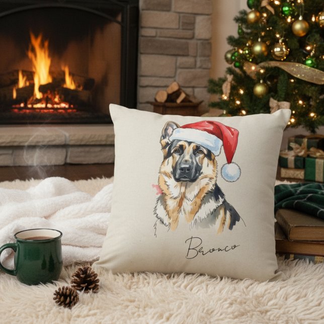 Coussin Main dessinée sur mesure Noël Berger Allemand Chie (Add a special touch to your home with this custom pet portrait throw pillow! )