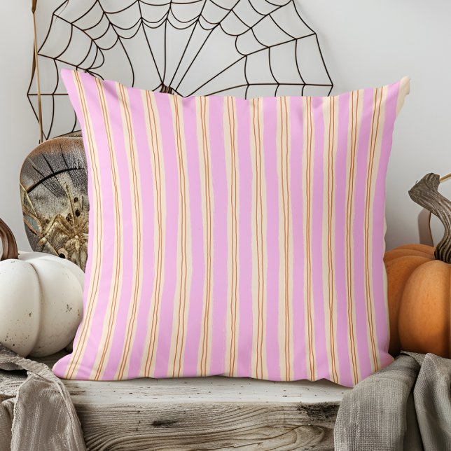 Coussin Main moderne tiré automne Orange et violet rayé (Créateur téléchargé)