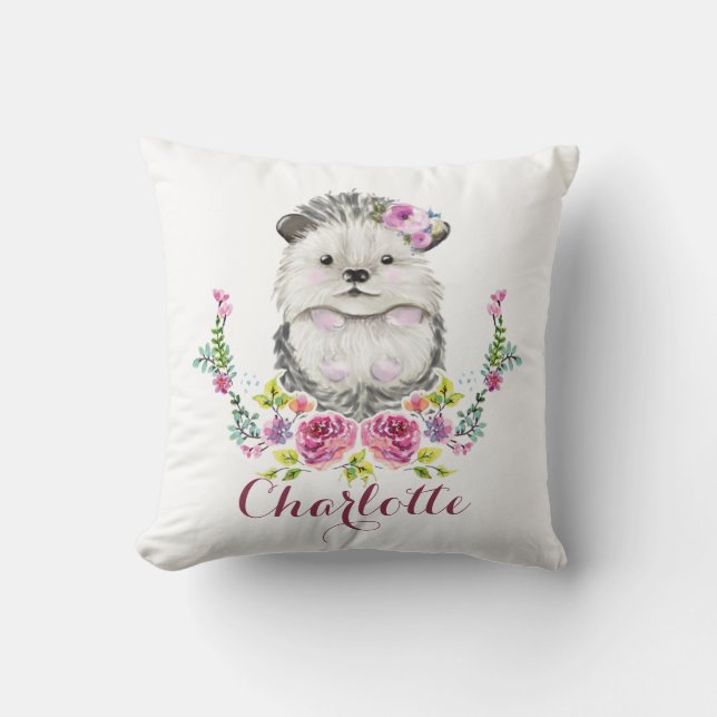 Coussin Main painted Hedgehog floral (Recto)