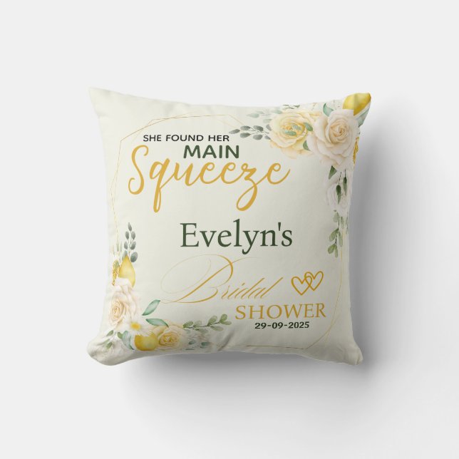 Coussin Main Squeeze Élégant Citron Floral Baby Shower de  (Recto)