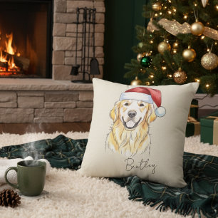 Coussin Main sur mesure dessinée Noël Golden Retriever Chi