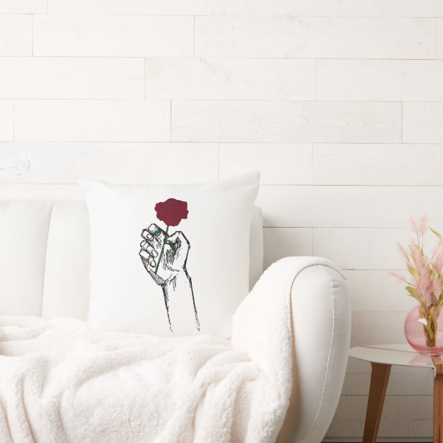 Coussin Main tenant une rose Art minimal – Cus floral élég (Canapé)