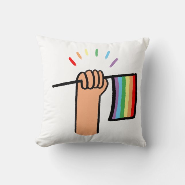 Coussin Main tirée à la main avec un drapeau arc-en-ciel (Recto)