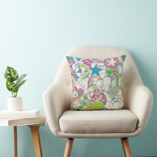 Coussin Main Tirée Par EDDArt - Étoiles Et Coeurs 1