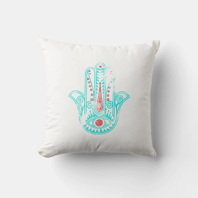 Coussin Main turquoise rouge Girly de Hamsa d'aquarelle de (Recto)