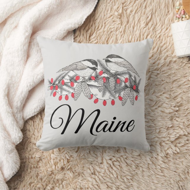 Coussin Maine Chickadee Bird hiver Noël Vacances Neige (Couverture)