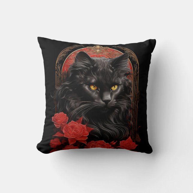 Coussin Maine Coon chat avec fleurs (Recto)