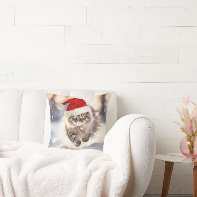 Coussin Maine Coon Chat De Noël En Neige (Canapé)
