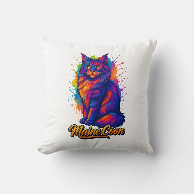 Coussin Maine Coon Pop Art Colorful Cat Illustration (Recto)