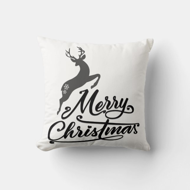 Coussin Mains De Noël Écrite, Cerf De Jumping Et Flocon De (Recto)