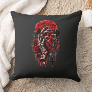 Coussin Mains de squelette gothiques Roses rouges Hallowee