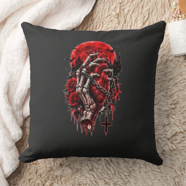 Coussin Mains de squelette gothiques Roses rouges Hallowee (Couverture)