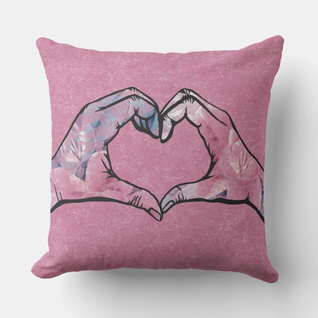 Coussin Mains du coeur sur Arrière - plan rose (Recto)