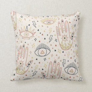 Coussin Mains ésotériques Yeux Motif bohème bronzé Étoiles