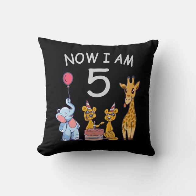 Coussin Maintenant, j'ai 5 ans 5e anniversaire au Zoo (Recto)