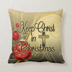Coussin Maintenez le Christ dans Noël, or/chrétien rouge