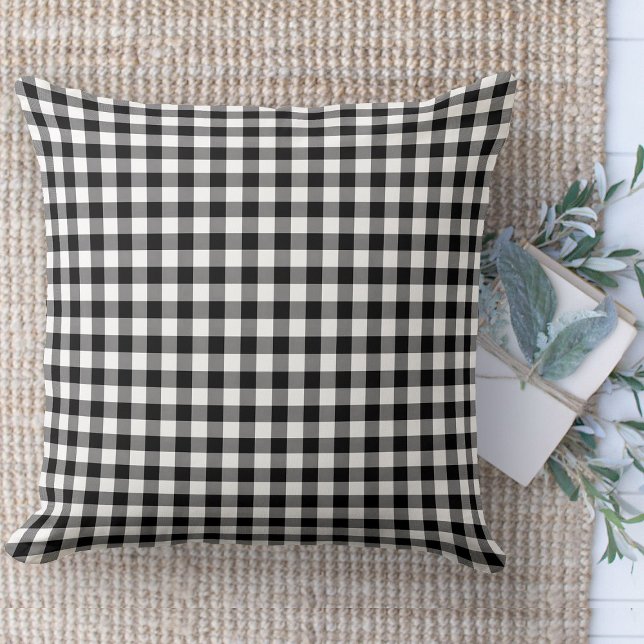 Coussin Maison agricole moderne Couch En vichy noir & blan (throw pillow farmhouse pillows country black and white gingham plaid throw pillow )