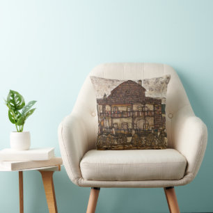 Coussin Maison avec un toit de bardeaux par Egon Schiele