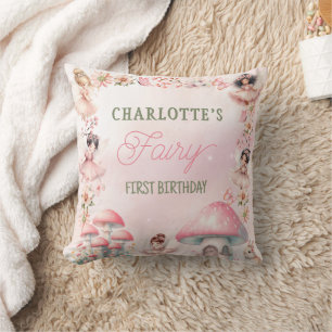 Coussin Maison Champignon Rose Anniversaire Fée Enfant