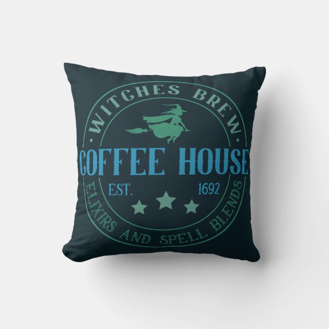 Coussin Maison de Café Sorcières Brûlant Halloween Noir (Recto)