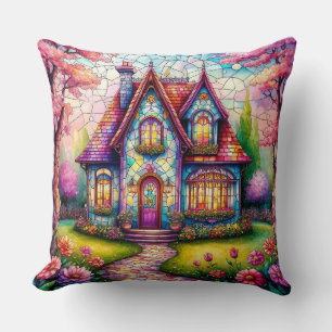 Coussin Maison de campagne fantaisiste avec jardin fleuri 
