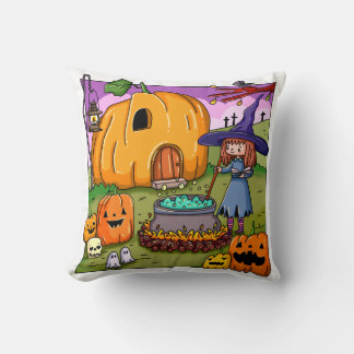 Coussin Maison de citrouille de sorcière d'Halloween