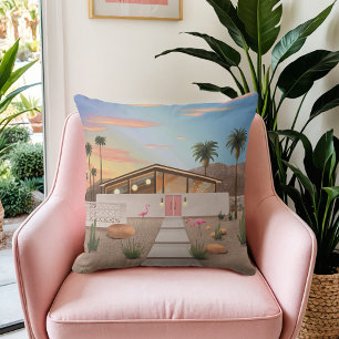Coussin Maison de Flamant rose moderne Palm Springs au mil