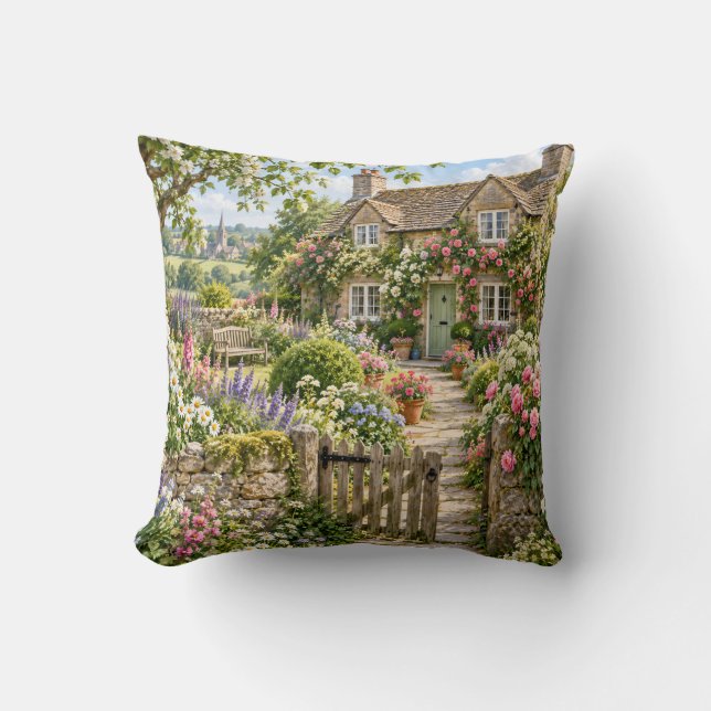 Coussin Maison de jardin de cottage anglais (Recto)