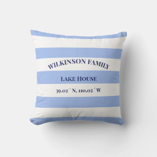 Coussin Maison de lac Coordonnées nom Bleu Stripes