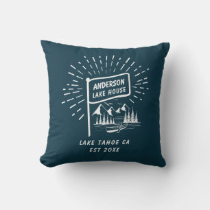 Coussin Maison de lac familiale marine Rétro Moderne Bleu 
