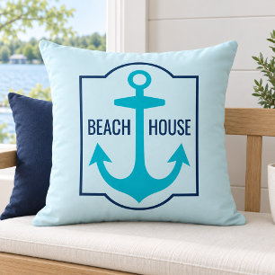 Coussin Maison de plage à l'ancre sarcelle côtière Emplace