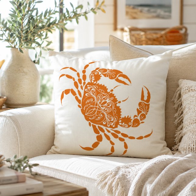 Coussin Maison de plage à l'orange côtière crabe  (Créateur téléchargé)
