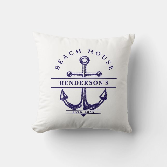 Coussin Maison de plage Ancre nautique Bleu (Recto)