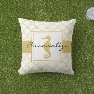 Coussin Maison de plage Art déco vague océanique hippocamp