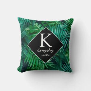 Coussin Maison de plage au nom de famille de feuilles trop