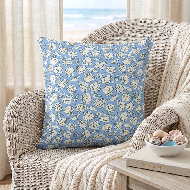 Coussin Maison de plage coquillage bleu cottage (Créateur téléchargé)
