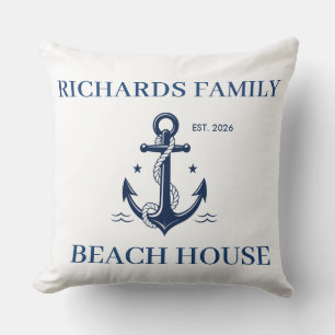 Coussin Maison de plage côtière nom de famille personnalis