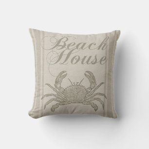 Coussin Maison de plage crabe rivage côtier vintage