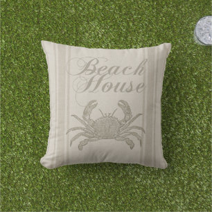 Coussin Maison de plage crabe rivage côtier vintage