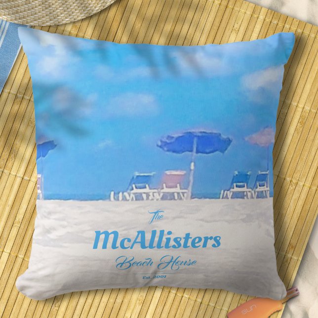 Coussin Maison de plage de la côte bleue personnalisée (Créateur téléchargé)
