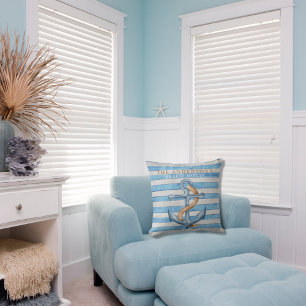 Coussin Maison de plage de la famille de bois rayé marine