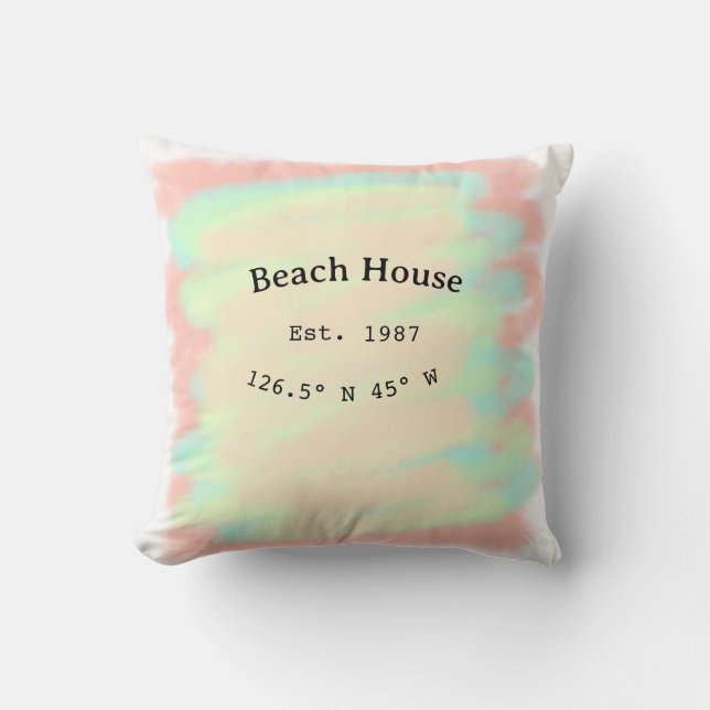 Coussin Maison de plage etc. Date année coordonnées person (Recto)