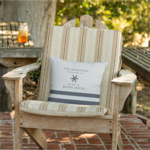 Coussin Maison de plage familiale étoile de mer bleu clair