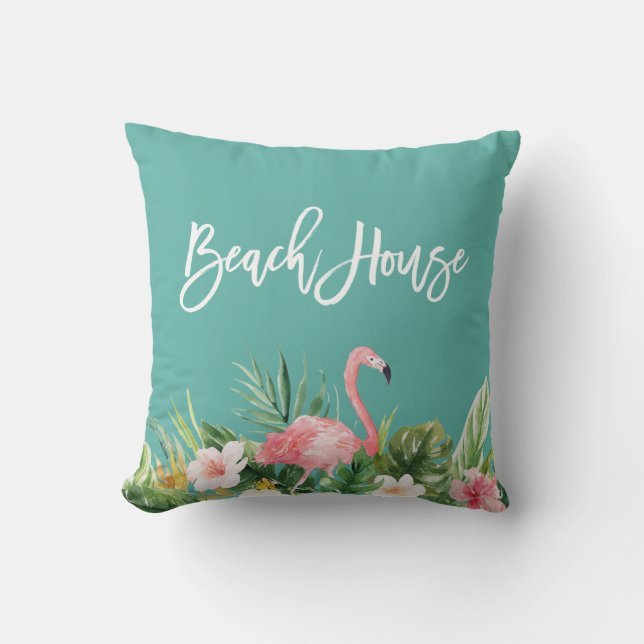 Coussin Maison de plage florale tropicale écriture pinceau (Recto)