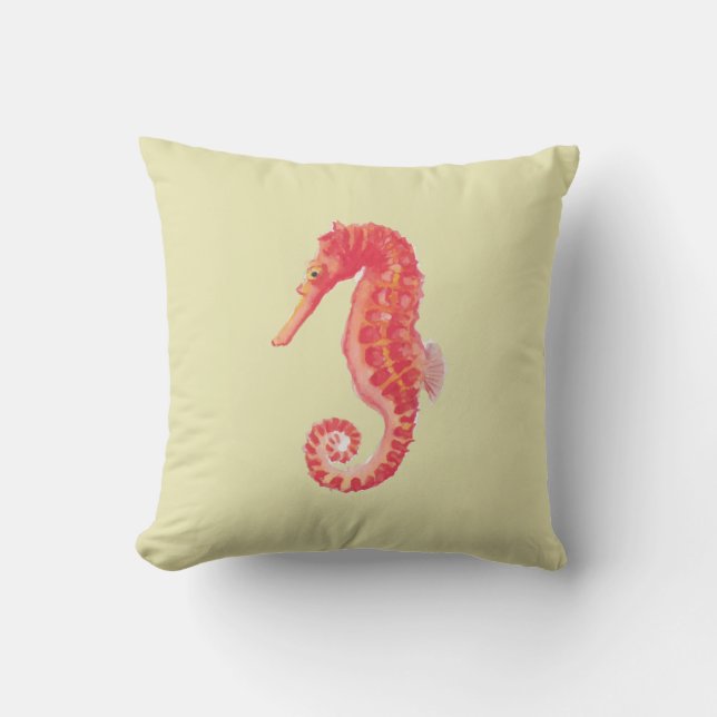 Coussin Maison de plage hippocampe rouge jaune (Recto)