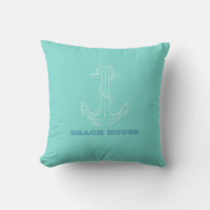 Coussin Maison de Plage Nautique, Ancre, Mint Green
